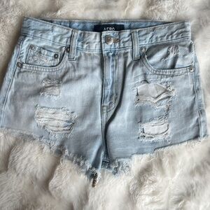 Aero Light Blue Distressed High-Rise Jean Shorts